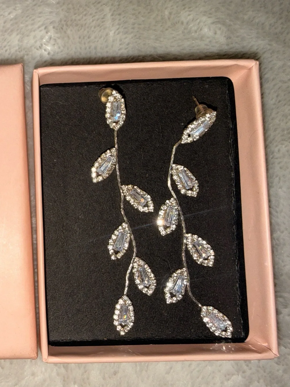 Macy's Silver-Tone Crystal Leaf Drop Earrings in Clear